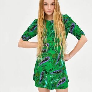 Zara Green Vibrant Paisley Mini Dress